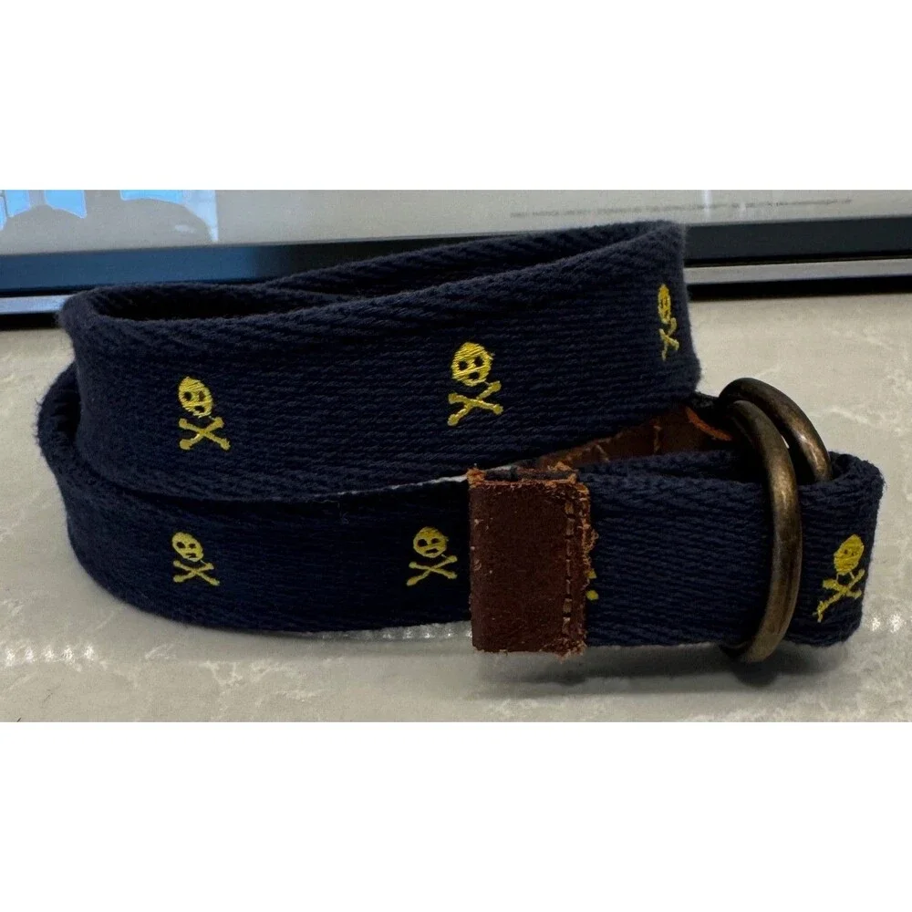Lands End Leather And Cotton Belt Skull Cross Bones Navy Kids Size Small (21-23)